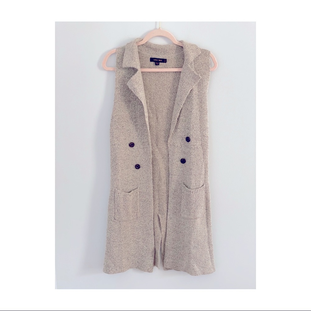 Beautiful Taupe Long Cardigan Sweater Vest